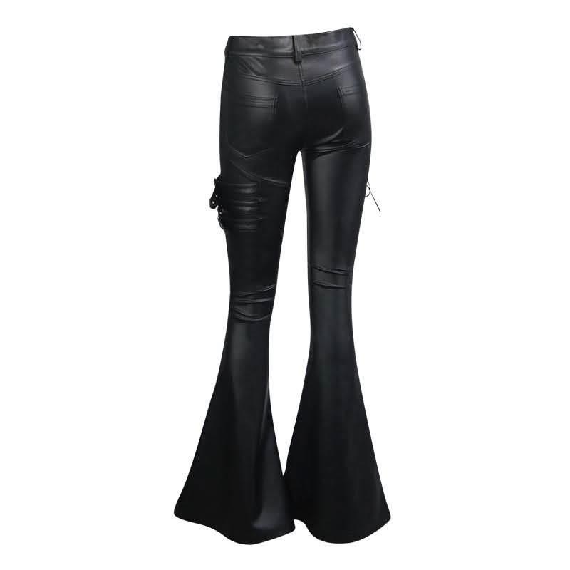 Autumn And Winter Street Wear Elegant Punk Women Flared Leather Pants
