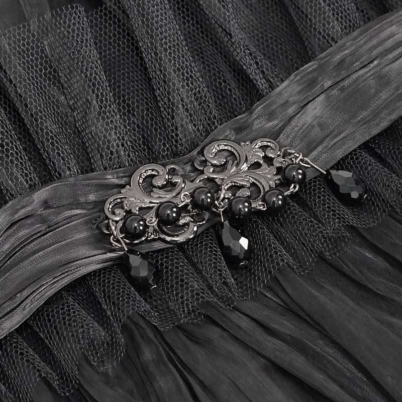 As07601 Unisex Gothic Black Pleated High Neck Collar