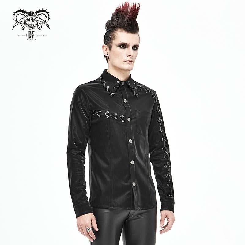 Sht066 Punk Chain Drawstring Men Shirts