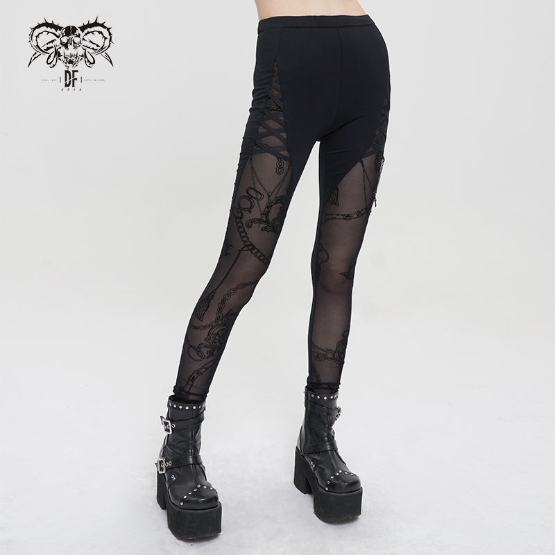 Across The Ocean' Gothic Printed Leggings With Chain – DevilFashion Official