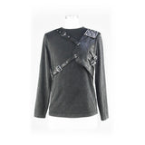 Spring And Autumn Armor Patchwork Asymmetric Punk Black Men Long Sleeves T Shirt