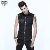 Daily Life Steampunk Black And Brown Sleeveless Men Shirts With One Shoulder Armor