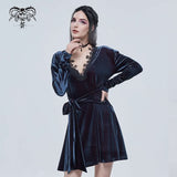 'Lauren' Velvet Gothic Lace Belted Dress