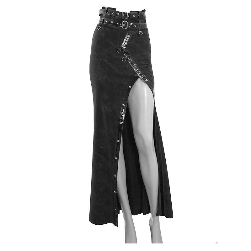 High Side Slit Design Japanese Sexy Girls Black Half Skirts With Adjusted Loops