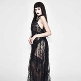 Mysterious Night Transparent Lace High Waist Sexy Lingerie Women Halter Long Dress