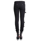 Devil Fashion Black Broken Holes Punk Women Ripped Jeans With Loops