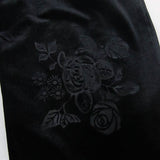 Transparent Rose Patterned Lace Velvet Stretchy Bell Bottom Pants With Flowers