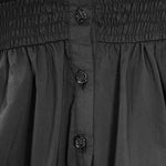 Horizontal Neck Elastic Rubber Waist Stretchy Women Black Shirts With Rose Flower