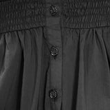 Horizontal Neck Elastic Rubber Waist Stretchy Women Black Shirts With Rose Flower