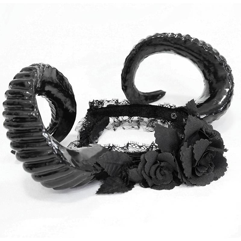 Eas010 Gothic Horns Rose Headband