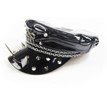 Military Uniform Punk Spiked Black Bright Leather Hat With Chains