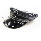 Military Uniform Punk Spiked Black Bright Leather Hat With Chains