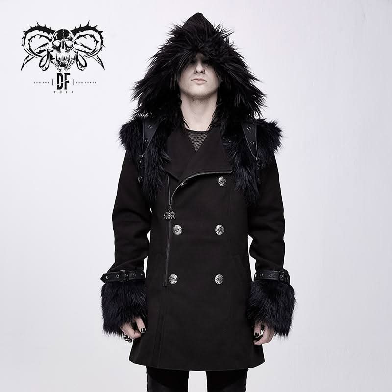 Winter Men Cape Collar Punk Long Coat With Fur