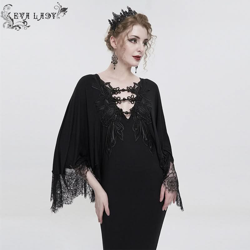 'Eldritch Terrors' Gothic Bat Sleeves Fishtail Dress DevilFashion