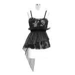 Asymmetric Embroidered Organza Hem Velvet Belt Sexy Women Lace Camisole