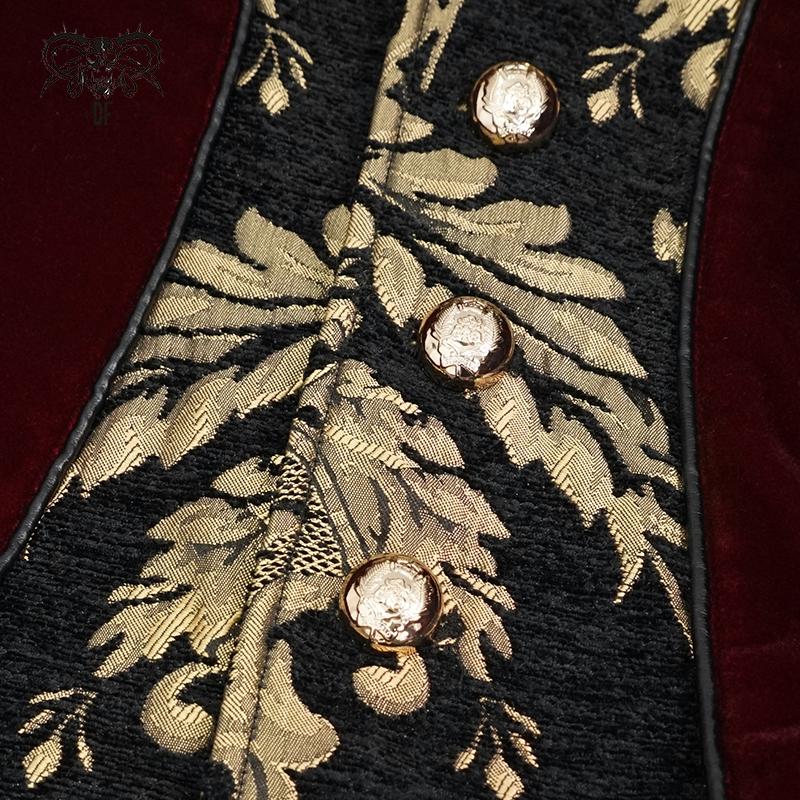 Western Fashion Noble Party Golden Embroidery Wine Fleece Men Long Coat