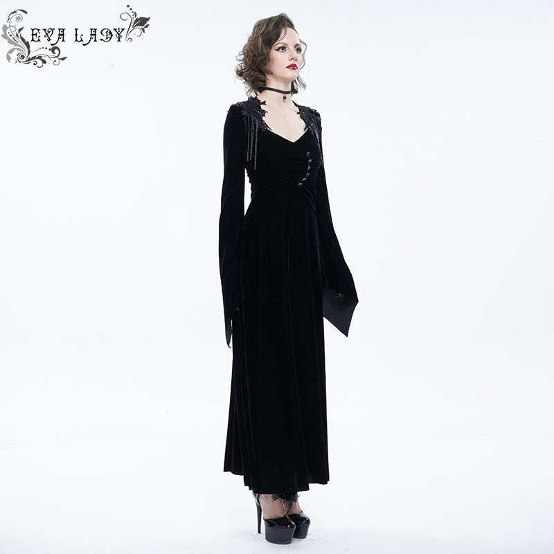 'Daisy' Velvet Fringed Lace Gothic Dress