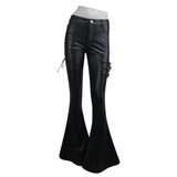 Autumn And Winter Street Wear Elegant Punk Women Flared Leather Pants