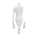 Summer Gothic White Women Ruffled Lace Sleeves Swallowtail High Collar Blouse