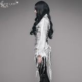 Daily Lace Tassels Sexy Women Long Sleeves Lace Up Printed White Blouse
