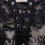 Gothic Adjustable Steel Buckles Fishbone Transparent Lace Corset With Feather Flowers
