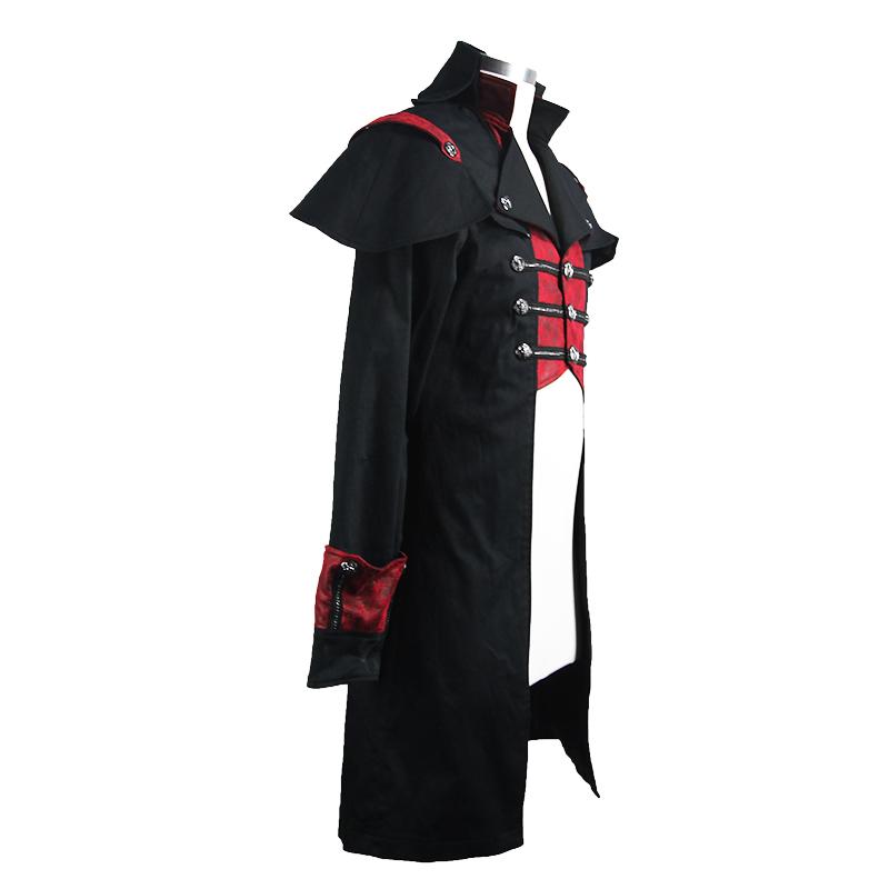 Punk Black And Red Chain Shape Ribbons Game Men Long Coat