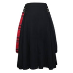Daily Life Young Girls Fake 2 Pieces Black And Red Scottish Plaid Overskirt With Adjust Loops