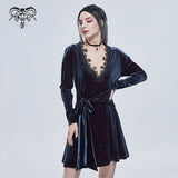 'Lauren' Velvet Gothic Lace Belted Dress