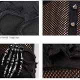 Gothic Sexy Women Skeleton Palm Ripped Knitted Leggings