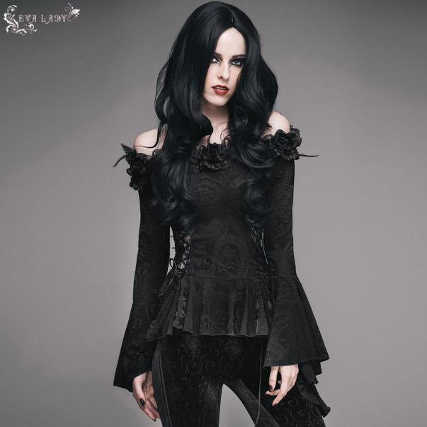 'Queen of the Damned' Gothic Shirt with Bardot Neckline – DevilFashion ...
