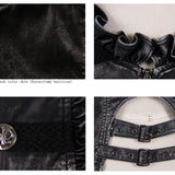 Black And Silver Big Opening Chest Wave Collar Sexy Lady Leather Waistcoats