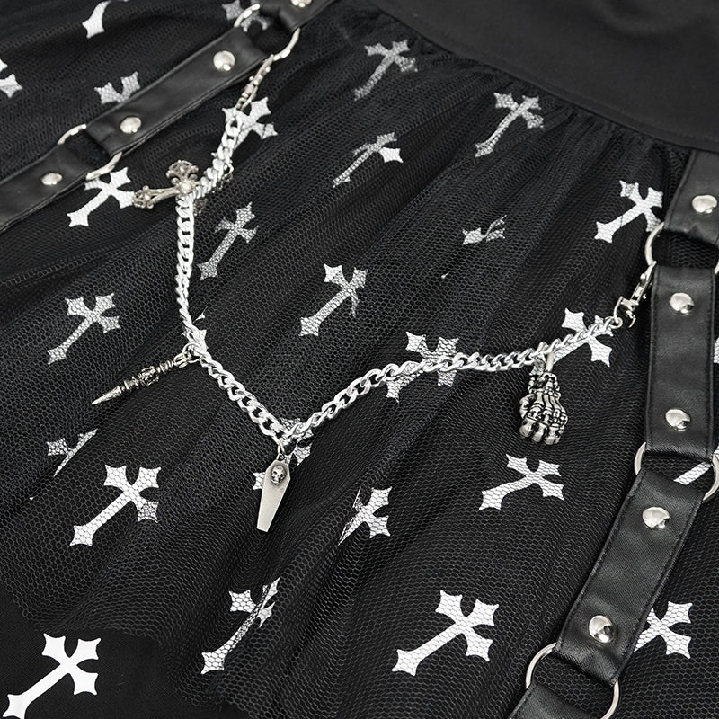 'Threnody' Crucifix Printed Skirt