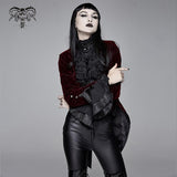 Autumn Red Women Gothic Party Paisley Jacquard Velvet Swallow Tailed Jackets