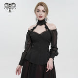'Kiss Me Goodbye' Gothic Off-Shoulder Peplum Top (Black)