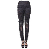 Daily Leather Palm Broken Holes Coated Knit Punk Women Leggings