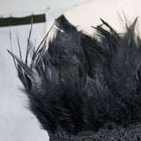 Gothic Wedding Strapless Feathered Sexy Short Velveteen Dress With Rose Lace Tail