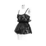 Asymmetric Embroidered Organza Hem Velvet Belt Sexy Women Lace Camisole