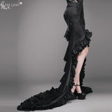 Short Front And Long Back Multi Layer Wavy Flounces Floor Length Gown Stretchy Half Skirts