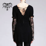 Gothic Sexy Women Mid Length Gothic Patterned Lace Modal T Shirt With Necklace