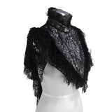 Gothic Black And Silver Eyelash Lace Jacquard High Collar Women Triangular Shawl