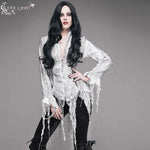 Daily Lace Tassels Sexy Women Long Sleeves Lace Up Printed White Blouse