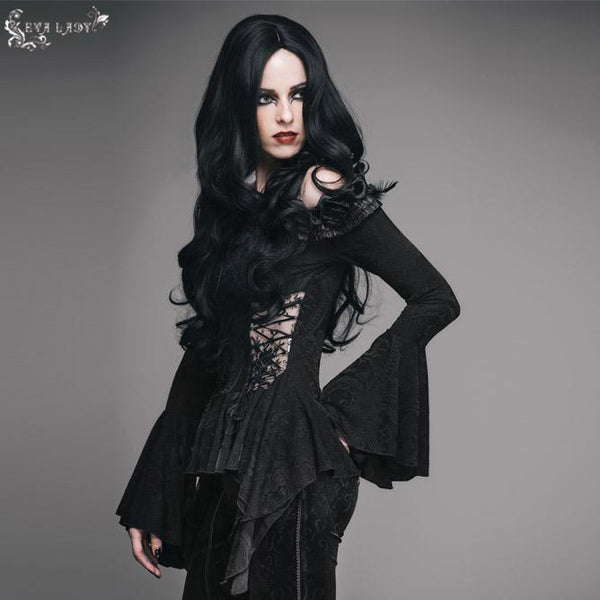'Queen of the Damned' Gothic Shirt with Bardot Neckline – DevilFashion ...