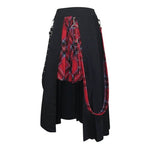 Daily Life Young Girls Fake 2 Pieces Black And Red Scottish Plaid Overskirt With Adjust Loops