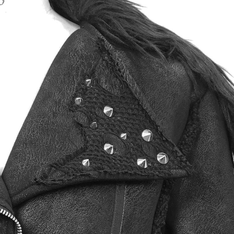 Decadent Punk Warm Spiked Fur Collar Men Wool Short Jacket With Loops