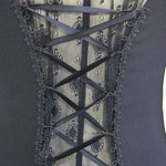 See Through Diamond Pattern Lace Sexy Ladies Gothic Chiffon Blouse With Beaded Flower