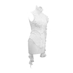 Summer Gothic White Women Ruffled Lace Sleeves Swallowtail High Collar Blouse