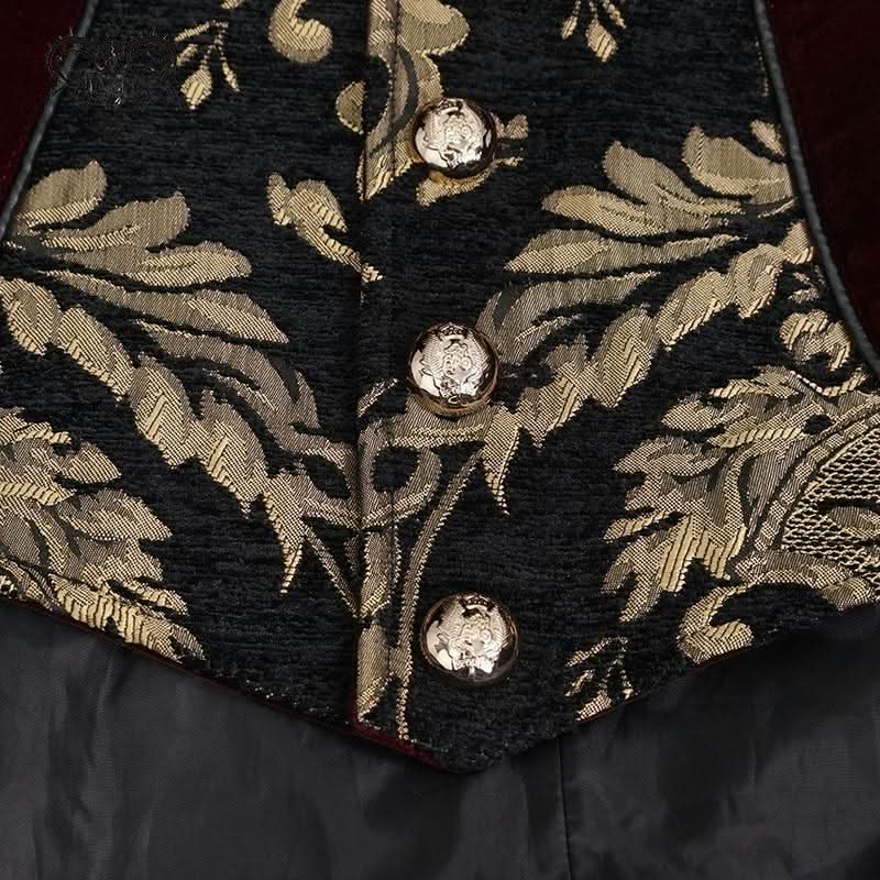 Western Fashion Noble Party Golden Embroidery Wine Fleece Men Long Coat