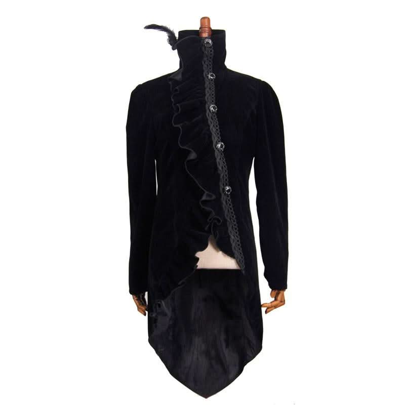 'Masque Of Red Death' Gothic Coat With Ruffles And Swallowtail (Obsidi ...