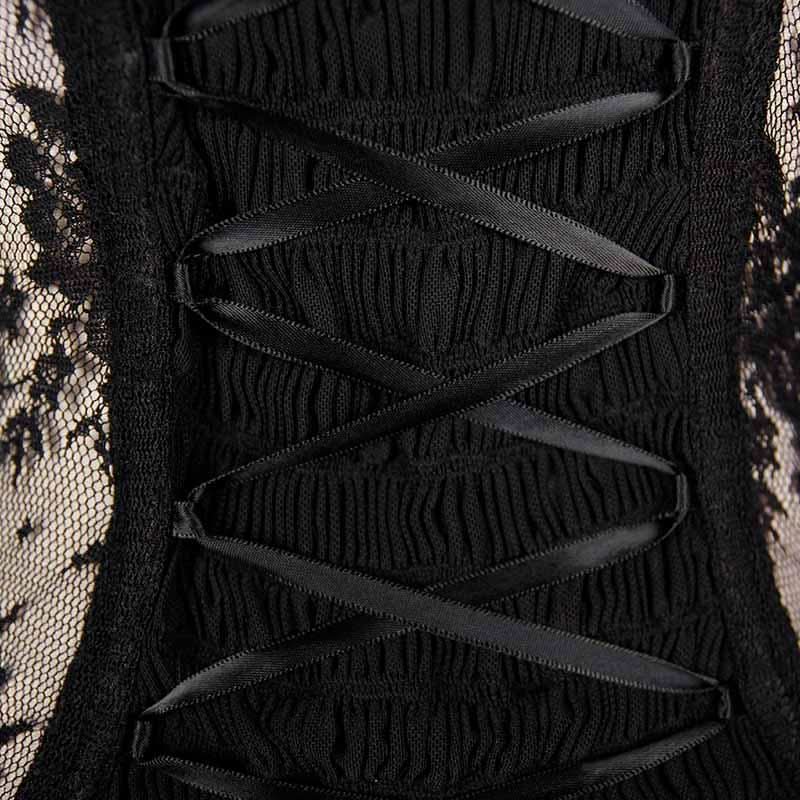 Gothic Adjustable Steel Buckles Fishbone Transparent Lace Corset With Feather Flowers