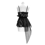 Asymmetric Embroidered Organza Hem Velvet Belt Sexy Women Lace Camisole